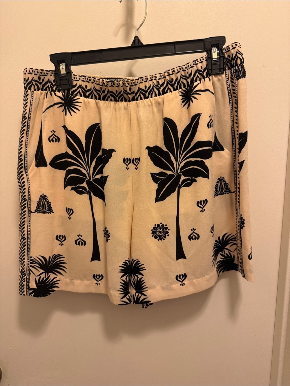 CAbi Cream and Black Tropical-Print Bermudas